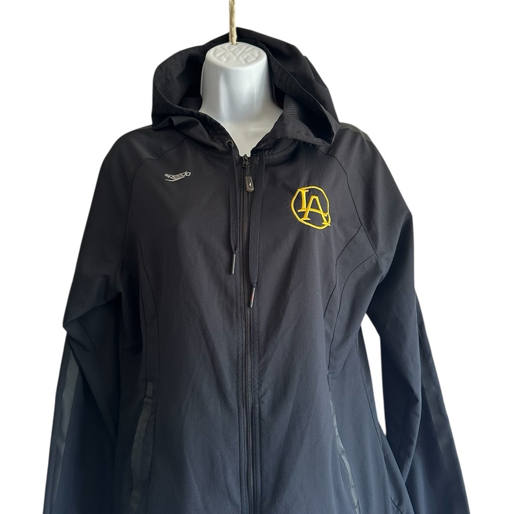 Speedo Women's Black Hooded Windbreaker Jacket with Yellow, LA Logo
